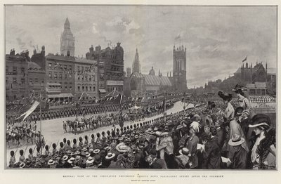 Vue générale de la procession du couronnement descendant Parliament Street après la cérémonie - Georges Bertin Scott